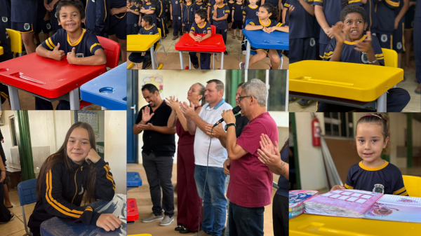 Vereadores de Boa Esperan&ccedil;a do Norte acompanham entrega de novas carteiras escolares &agrave; Escola Municipal Vera Lucia Schmidt